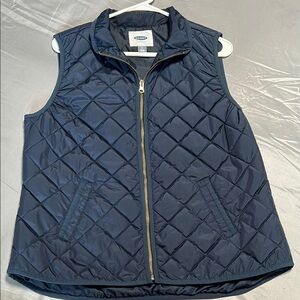 Old Navy Blue Quilted Vest with Gold Zipper